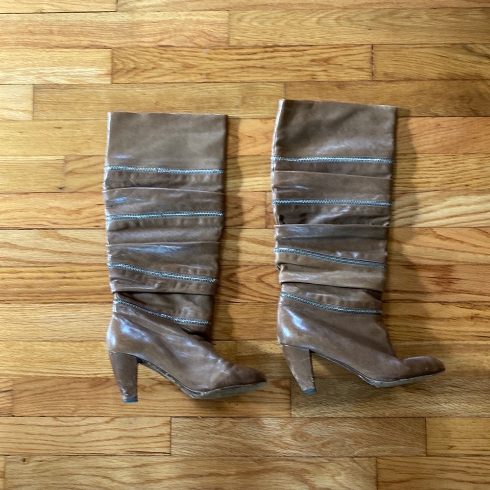 Taupe botkier leather slouch boots with zipper detail